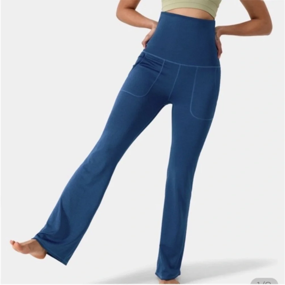 Halara Blue Super High Waistband Foldover Pocket Full Length Flare Leggings XS